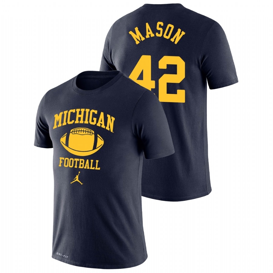 Michigan Wolverines Men's NCAA Ben Mason #42 Navy Retro Lockup Legend Performance College Football T-Shirt GUA8649TM
